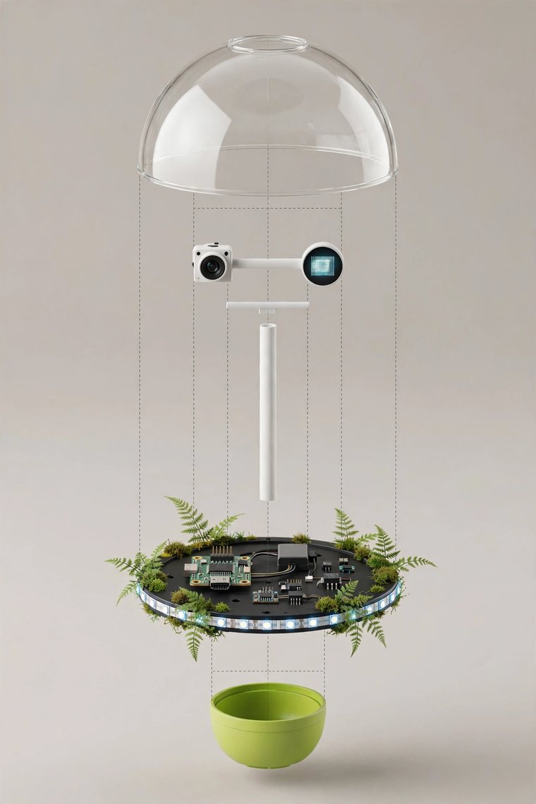 Exploded plan view of Pod's shell from the build guide: the body's components separated layer by layer.
